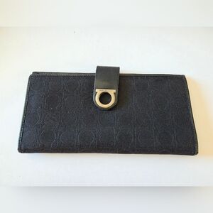 Salvatore Ferragamo Gancini Canvas Long Wallet Black